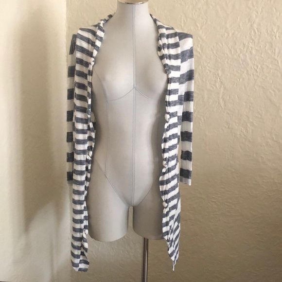 Three Dots Navy Blue White Striped Cardigan - Picture 1 of 11